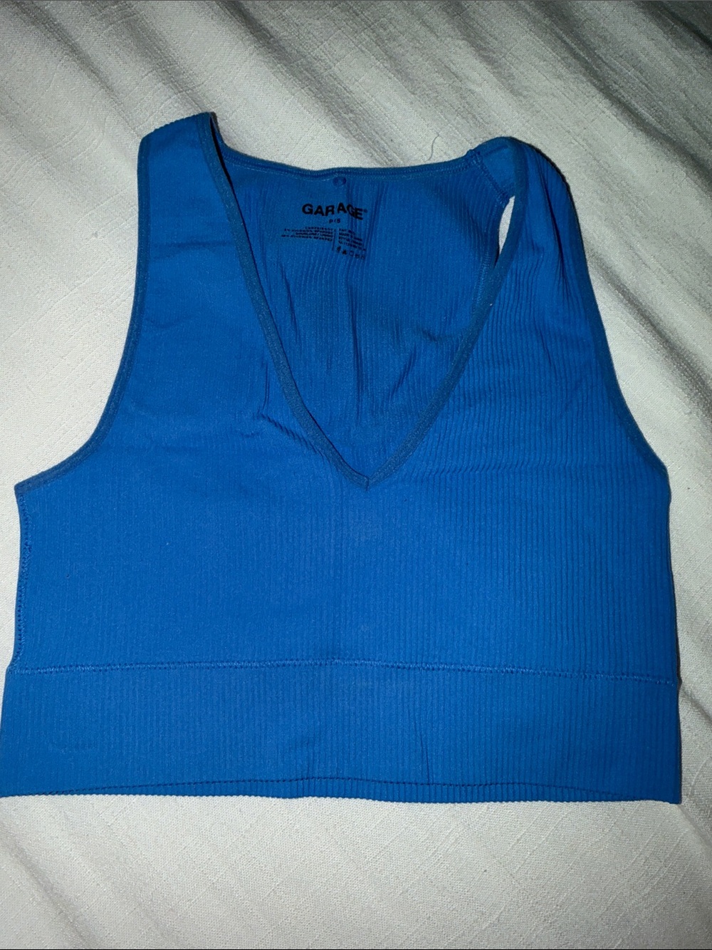 Garage Bright Blue Ribbed V-Neck Crop Top